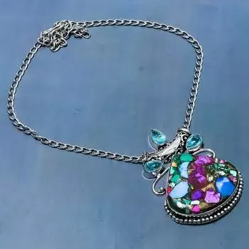 Ожерелье из стерлингового серебра 925 пробы с натуральной колючей устрицей и топазом, 18 дюймов g3C74