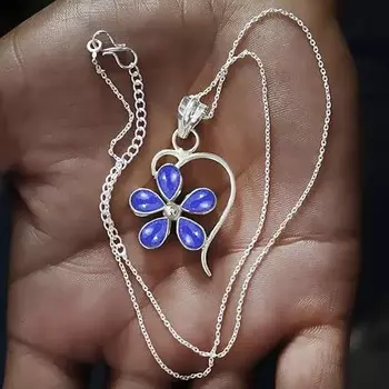 Ожерелье из стерлингового серебра 925 пробы с драгоценными камнями, украшения ручной работы, лазурит, подарок для нее, подарок на годовщину, украшения в стиле бохо 18 Inch