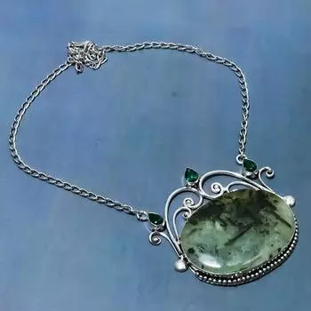 Ожерелье из стерлингового серебра 925 пробы с натуральным пренитом и диопсидом, 18 дюймов e6w08