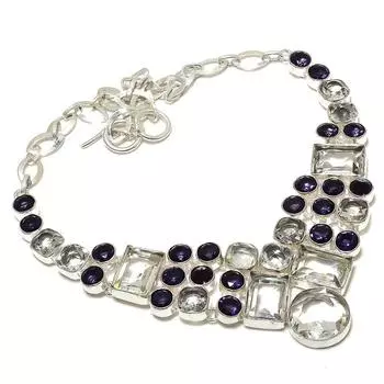 Ожерелье из стерлингового серебра 925 пробы с натуральным белым топазом и аметистом, 18 дюймов I7f43