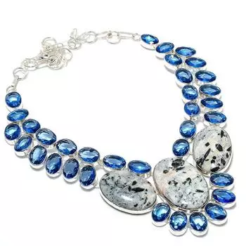 Ожерелье из стерлингового серебра 925 пробы с натуральным хромдиопсидом и иолитом, 18 дюймов P3k25