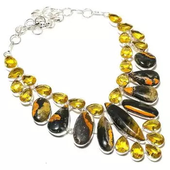 Ожерелье из стерлингового серебра 925 пробы с натуральной шмельной яшмой и цитрином, 18 дюймов, j5L42