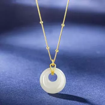 Ожерелье из стерлингового серебра 925 пробы Lucky Peace с пряжкой, женское простое ожерелье с особым интересным дизайном, цепочка на ключицу, нефритовое ожерелье с подвеской золотой