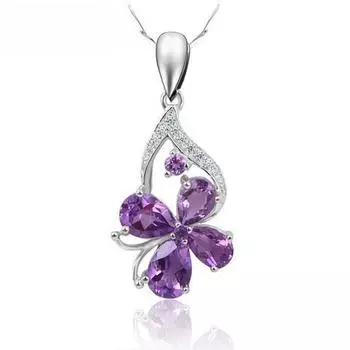 Ожерелье из стерлингового серебра 925 пробы с клевером, подвеска с аметистом, корейский кулон, серебро 925