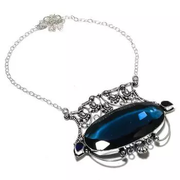 Ожерелье из стерлингового серебра 925 пробы с натуральным турмалином индиколитом, 18 дюймов, W6W38