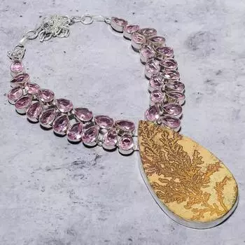 Ожерелье из стерлингового серебра 925 пробы с натуральным псиломелаином и кунцитом, 18 дюймов I3V44