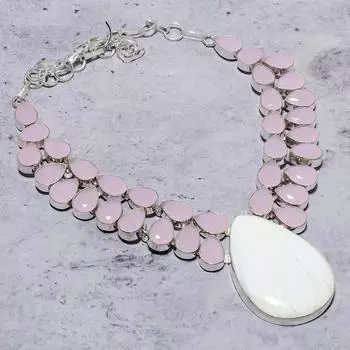 Ожерелье из стерлингового серебра 925 пробы с натуральным сколецитом и халцедоном, 18 дюймов, B1n39