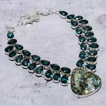 Ожерелье из стерлингового серебра 925 пробы с натуральным лабрадоритом и иолитом, 18 дюймов b3A05