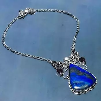 Ожерелье из стерлингового серебра 925 пробы с натуральным лазуритом и аметистом, 18 дюймов M1f16