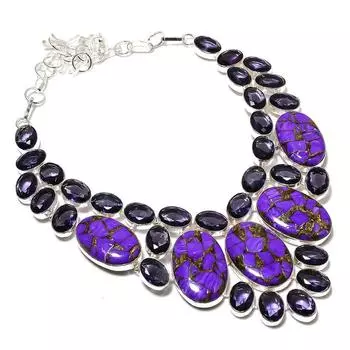 Ожерелье из стерлингового серебра 925 пробы с натуральным медным чароитом и аметистом, 18 дюймов w8u94