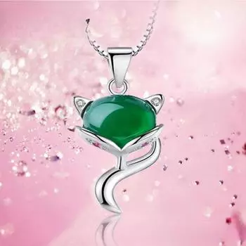 Ожерелье из стерлингового серебра 925 пробы с зеленым халцедоном и лисой, серебряный кулон, модные ювелирные изделия в корейском стиле 925