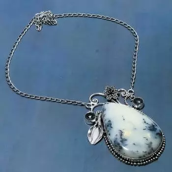 Ожерелье из стерлингового серебра 925 пробы с натуральным дендритовым опалом и драгоценным камнем иолитом 18 дюймов g8t34