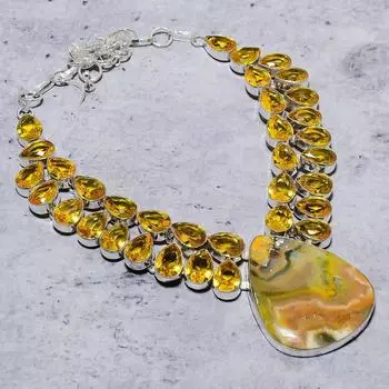 Ожерелье из стерлингового серебра 925 пробы с натуральной шмельной яшмой и цитрином, 18 дюймов a2T04