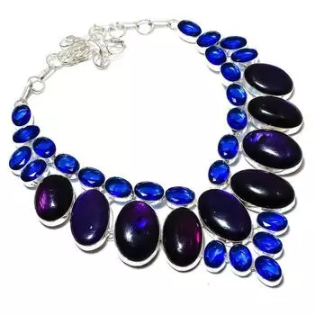 Ожерелье из стерлингового серебра 925 пробы с натуральным фиолетовым лабрадоритом 18 дюймов m9E77