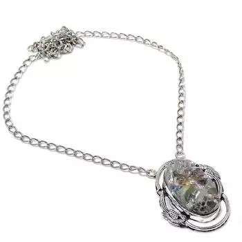 Ожерелье из стерлингового серебра 925 пробы с натуральным титановым камнем Павлин и друзами, 18 дюймов, N2V01