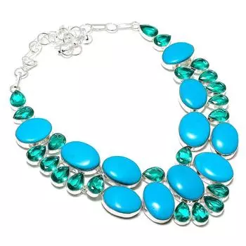 Ожерелье из стерлингового серебра 925 пробы с натуральной аризонской бирюзой и диопсидом 18 дюймов D8t03