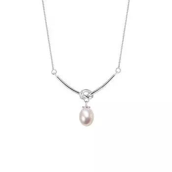 Ожерелье из стерлингового серебра 925 пробы с узлом из пресноводного жемчуга для женщин Французский свет, роскошный и уникальный стиль Instagram с высоким качеством и элегантностью Adjustable size