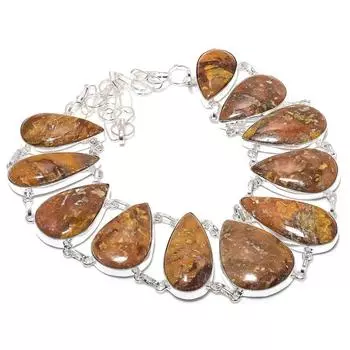 Ожерелье из стерлингового серебра 925 пробы с натуральным серебряным камнем яшма 18 дюймов J3w65