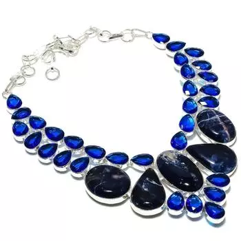 Ожерелье из стерлингового серебра 925 пробы с натуральным содалитом и голубым топазом, 18 дюймов L5f13