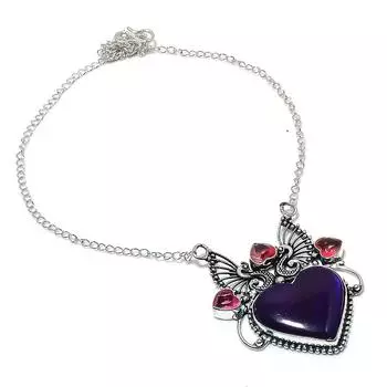 Ожерелье из стерлингового серебра 925 пробы с натуральным фиолетовым лабрадоритом 18 дюймов s2k00