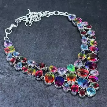 Ожерелье из стерлингового серебра 925 пробы с двухцветным турмалином и драгоценным камнем 18 дюймов J4K76