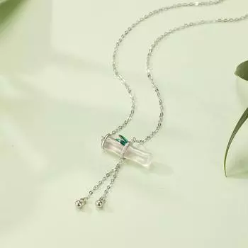 Ожерелье из стерлингового серебра 925 пробы с бахромой из халцедона и бамбука, женская легкая роскошная бамбуковая ключичная цепочка с белым агатом и листьями бамбука 925 Silver