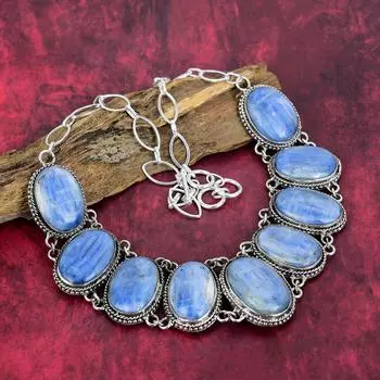 Ожерелье из стерлингового серебра 925 пробы с кианитом, регулируемая цепочка ручной работы, ювелирные изделия из драгоценных камней, подарки для жены, новое ожерелье Adjustable with 18 inches синий