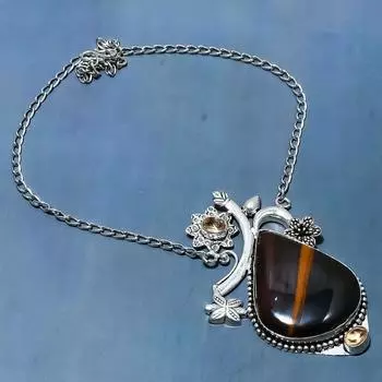 Ожерелье из стерлингового серебра 925 пробы с натуральным тигровым глазом и цитрином, 18 дюймов, Y2w04