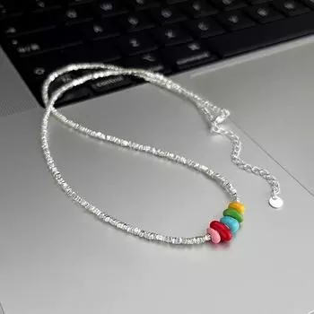 Ожерелье из стерлингового серебра 925 пробы с радужными кусочками серебра для женщин. Специальный дизайн. Легкая роскошная цепочка на ключицу. Ожерелье с дофамином в горошек.