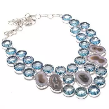 Ожерелье из стерлингового серебра 925 пробы с натуральным солнечным кварцем и топазом, 18 дюймов, B3S84