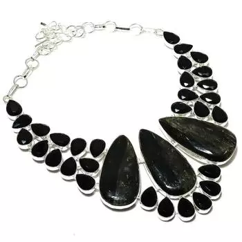 Ожерелье из стерлингового серебра 925 пробы с натуральным золотым пиритом и шпинелью 18 дюймов H9O96