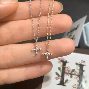 Ожерелье из стерлингового серебра 925 пробы с мини-крестом и бриллиантами, женский тонко инкрустированный кулон, цепочка на ключицу с нишей 925