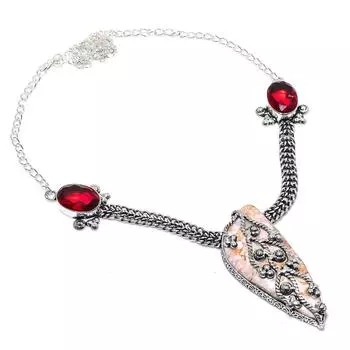 Ожерелье из стерлингового серебра 925 пробы с натуральным родохрозитом и гранатом, 18 дюймов E4Q51