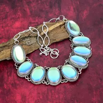 Ожерелье из стерлингового серебра 925 пробы с мистическим топазом и регулируемой цепочкой, ювелирное ожерелье ручной работы из драгоценных камней на День памяти Adjustable with 18 inches белый