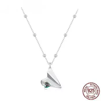 Ожерелье из стерлингового серебра 925 пробы с сердцем, оригами, бумажный самолетик, белое позолоченное простое треугольное ожерелье из бумажного самолетика