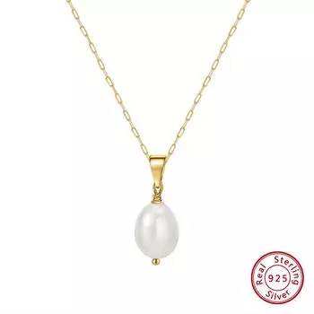 Ожерелье из стерлингового серебра 925 пробы с натуральным пресноводным жемчугом барокко овальной формы 925