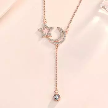 Ожерелье из стерлингового серебра 925 пробы со звездой и луной, женская нишевая конструкция, модная цепочка на ключицу с кисточкой из циркона