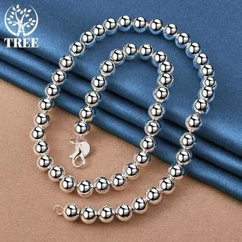 Ожерелье из стерлингового серебра 925 пробы с гладкими бусинами 8 мм 45cm