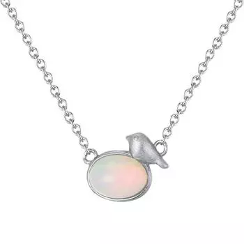 Ожерелье из стерлингового серебра 925 пробы с натуральным опалом и золотым молотом в форме птицы 45cm