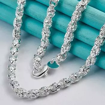 Ожерелье из стерлингового серебра 925 пробы с бисером 20/24 дюйма, цепочка для женщин и мужчин, свадебные украшения для помолвки и вечеринки 50cm