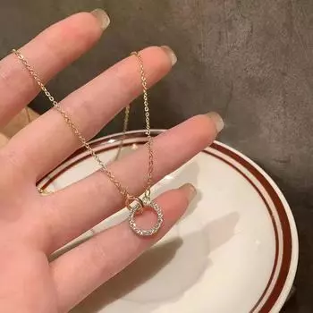 Ожерелье из стерлингового серебра 925 пробы, японское и корейское ожерелье в форме круга, двойное кольцо, цепочка на ключицу, женский стиль Ins, микроинкрустация цирконом, универсальная ниша золотой