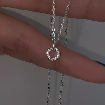 Ожерелье из стерлингового серебра 925 пробы с бриллиантами, геометрическим двойным кругом, простая женская цепочка на ключицу, свадебные украшения, подарок 45cm