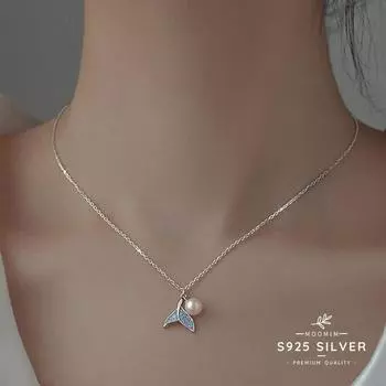 Ожерелье из стерлингового серебра 925 пробы с подвеской в виде хвоста русалки и рыбы, изящный классический стиль для женщин, модные ювелирные украшения