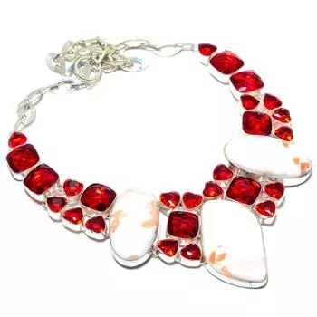 Ожерелье из стерлингового серебра 925 пробы с натуральным оранжевым сколецитом и гранатом, 18 дюймов V0N92