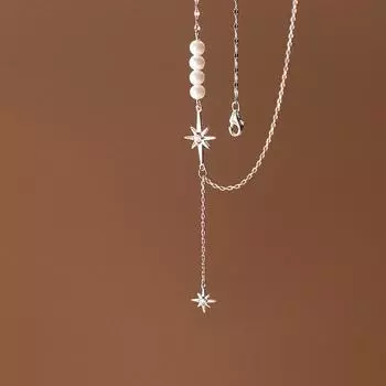 Ожерелье из стерлингового серебра 925 пробы, модное сладкое синтетическое жемчужное ожерелье со звездами и фианитами для женщин, свадебных вечеринок, ювелирных украшений DA2502 39-45cm серебряный