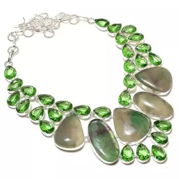 Ожерелье из стерлингового серебра 925 пробы с натуральным флюоритом и цаворитом, 18 дюймов P9Y46