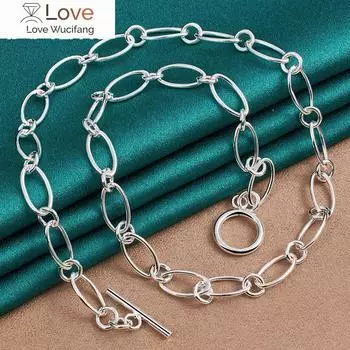 Ожерелье из стерлингового серебра 925 пробы с пряжкой OT, 45 см, 18 дюймов, простая цепочка для женщин и мужчин, модные ювелирные изделия с подвесками 45cm