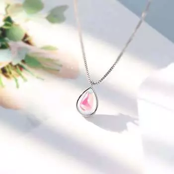 Ожерелье из стерлингового серебра 925 пробы для женщин Ins Simple Elegant Japanese and Korean Niche Water Drop Aurora Gradient Moonstone Cubic Cavilic Chain 925