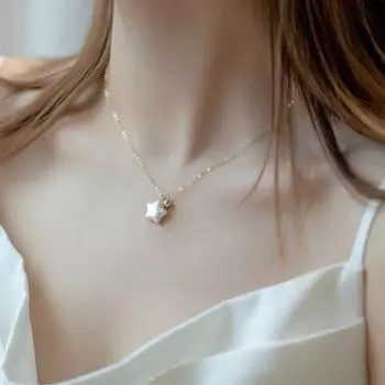 Ожерелье из стерлингового серебра 925 пробы с пятиконечной звездой и белой ракушкой для губ с покрытием, простой красивый стиль, цепочка на ключицу 925