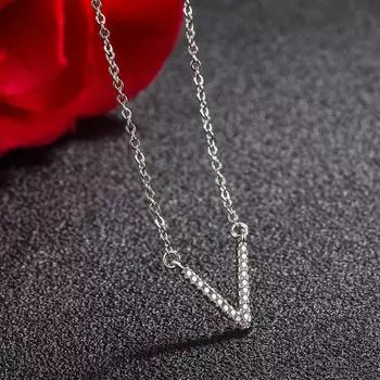 Ожерелье из стерлингового серебра 925 пробы для девочек, подвеска с буквой V, цепочка на ключицы, размер 45 см, сексуальное женское серебряное ожерелье, бижутерия